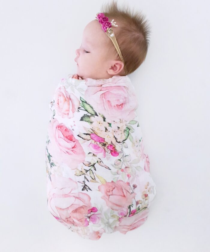 Mia Vintage Pink Rose Bamboo Muslin Baby Swaddle