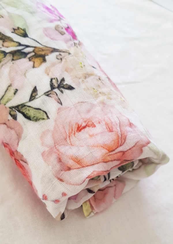 Mia Vintage Pink Rose Bamboo Muslin Baby Swaddle