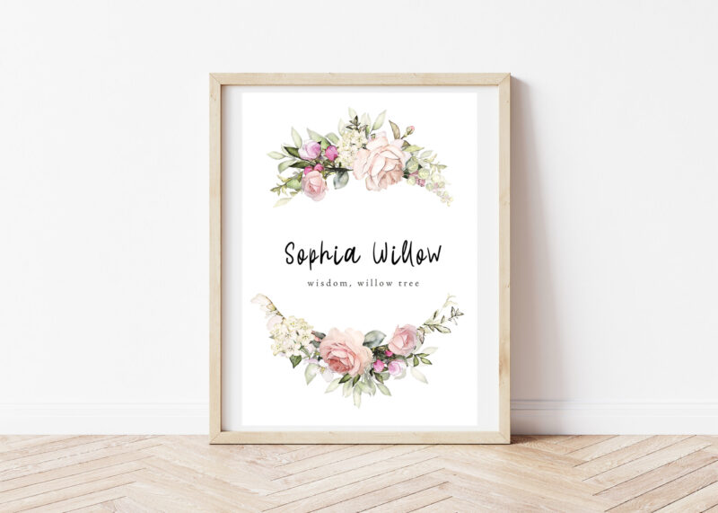 vintage rose baby name meaning wall printable download