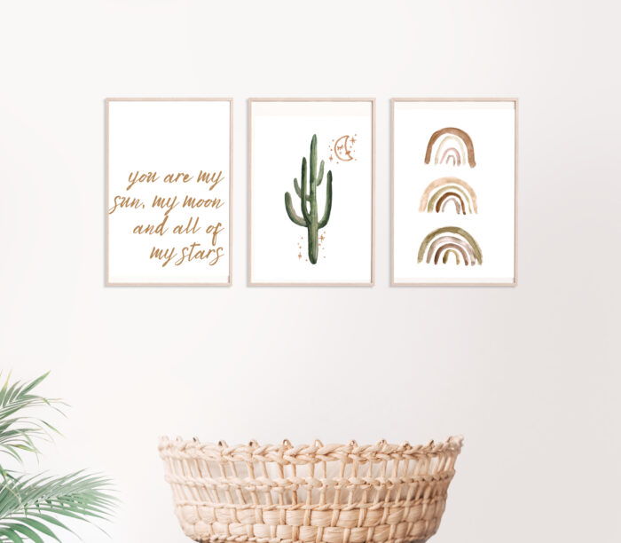 Southwestern Cactus Wall Prints, Digital Printable File, Baby Boy Nursery