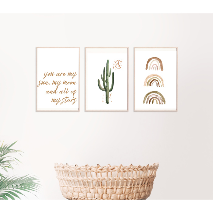Southwestern Cactus Wall Prints, Digital Printable File, Baby Boy Nursery