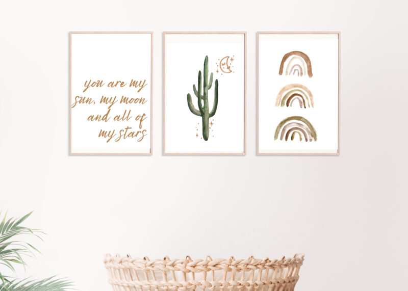 Southwestern Cactus Wall Prints, Digital Printable File, Baby Boy Nursery