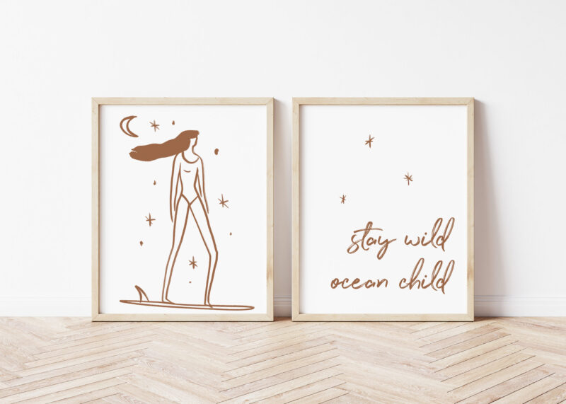 surfer girl wall print, coastal baby nursery, express post baby gift perth, boho wall print