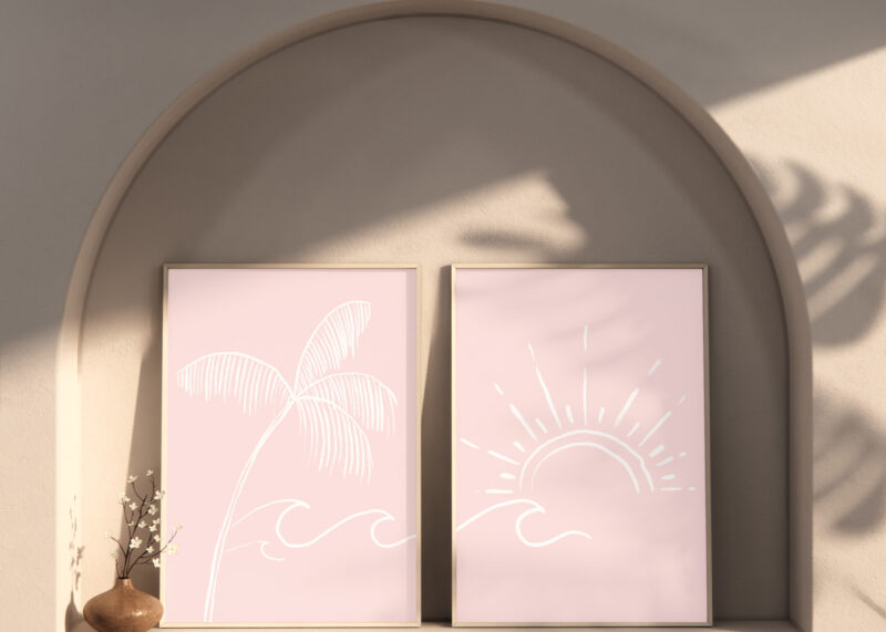 pink coastal art, girls surf art, girls boho nursery art