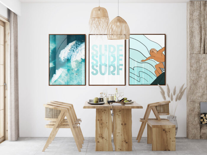 surfing wall art, set of 3 gallery wall