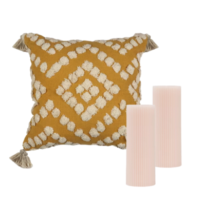 coastal style cushion and candles