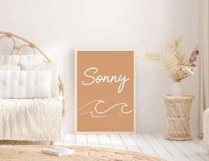 brown personalized surf name print