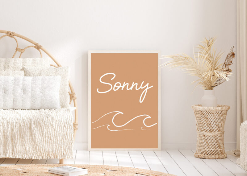 brown personalized surf name print