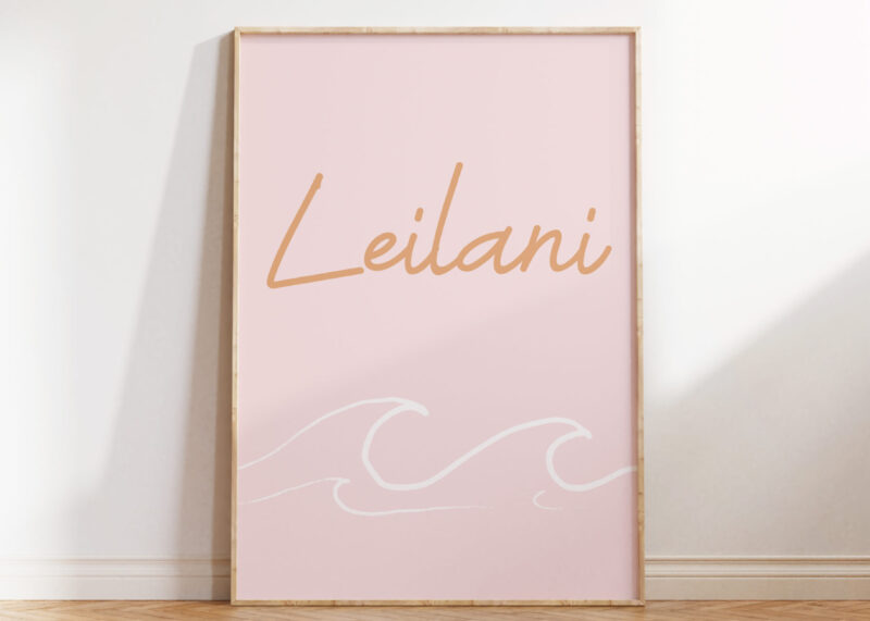 surf personalized name print in pink