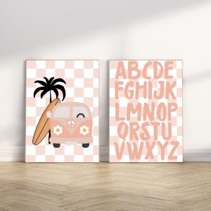 alphabet poster, ABC art print, coastal playroom wall print, surf bedroom wall art