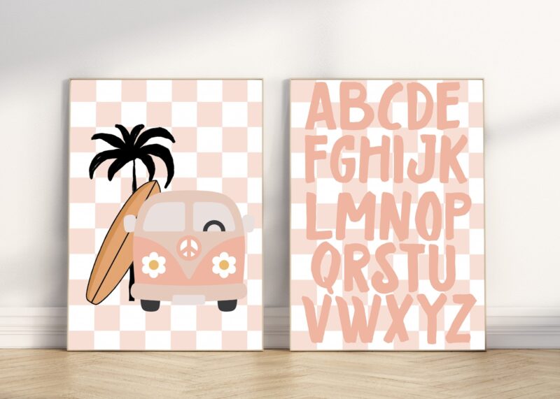 alphabet poster, ABC art print, coastal playroom wall print, surf bedroom wall art