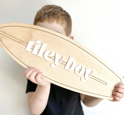surfboard decor for boys, name surfboard nursery decor